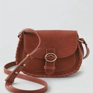 Brown American Eagle Whip Stitch Saddle Sling Bag Crossbody NWOT Vegan Leather